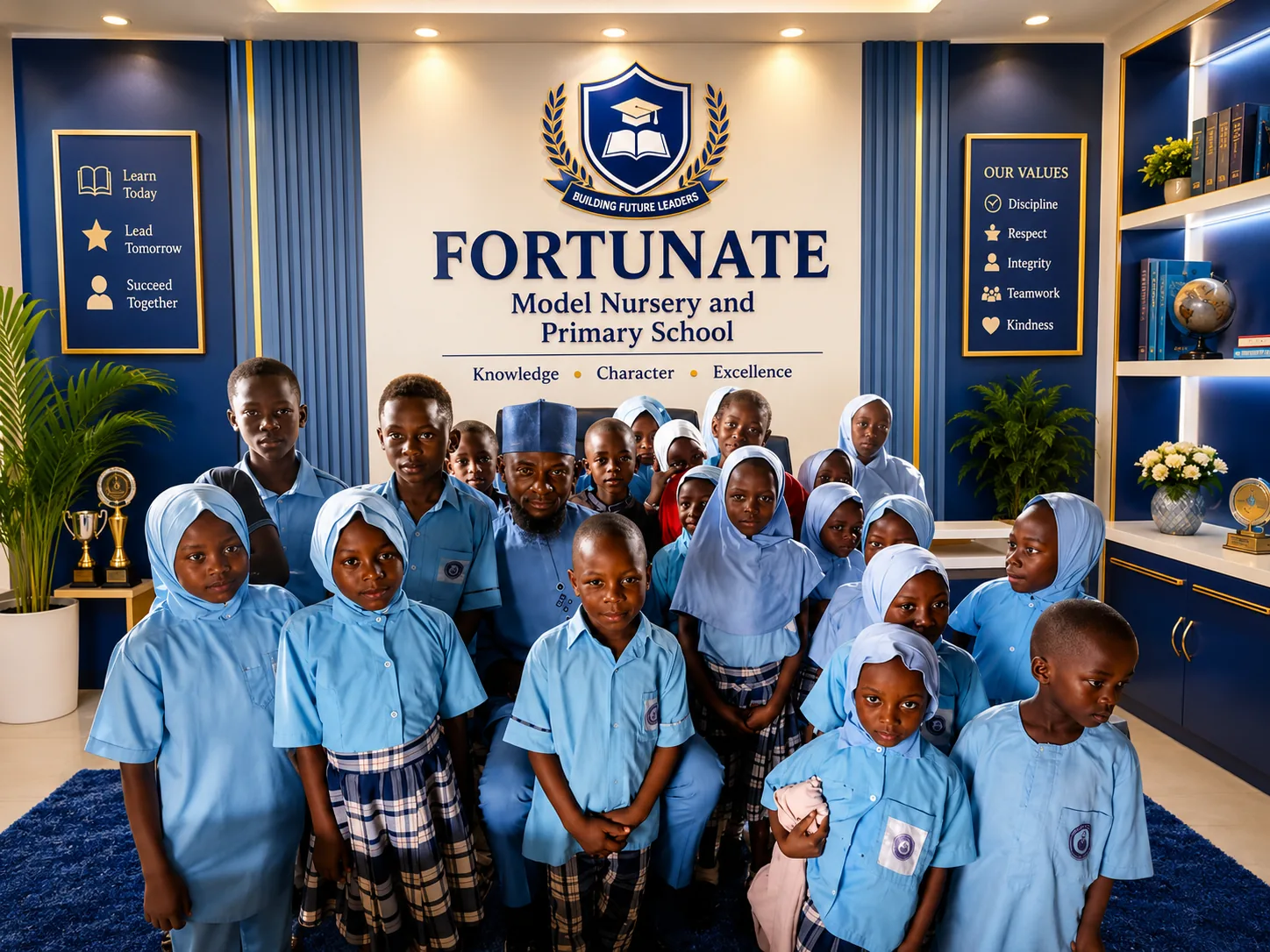 Fortunate Model School pupils and staff