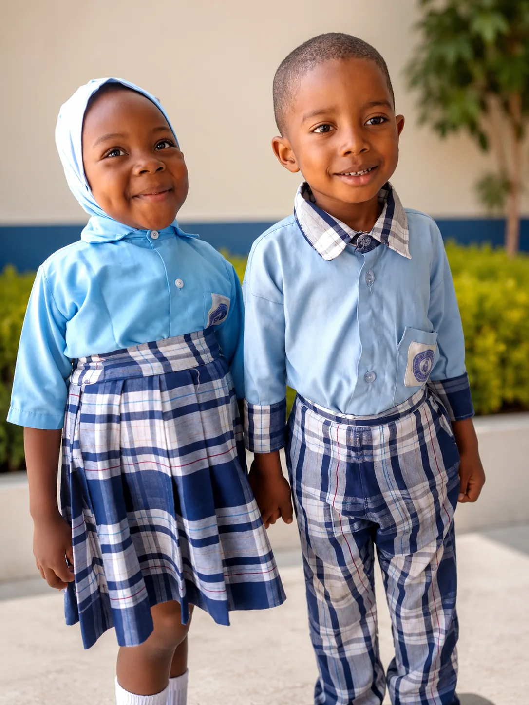 Two young Fortunate Model School learners in uniform